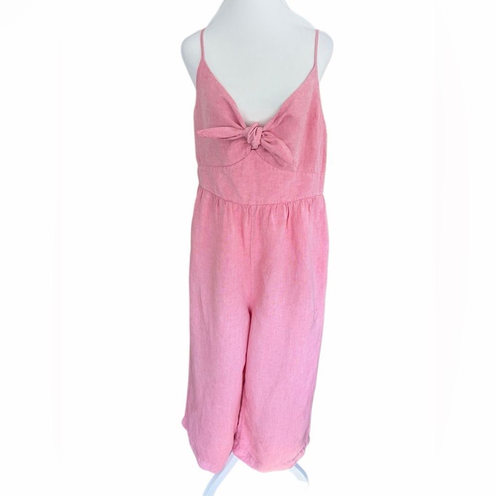 LOFT Linen Blend Tie Front Pink Jumpsuit size 12. - Picture 4 of 12